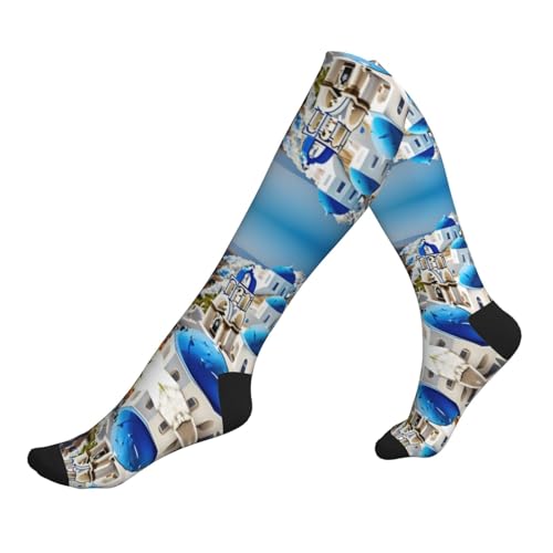 Greek Island Sea View Print Compression Socks,Compression Ankle Support Socks,For Men Women Running Athletic