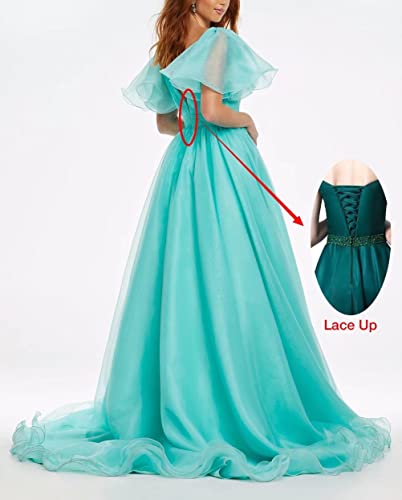 Bekvamlighet Organza Prom Dresses Long With Puffy Sleeves Deep V-Neck Ball Gown Out Door Bridal Gowns Backless Party Dressparty Gowns Baby Blue Plus Size Us20W #TOP1