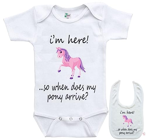 I'm here ..so where is my pony? -Cute custom Baby bodysuit onesie & matching bib2