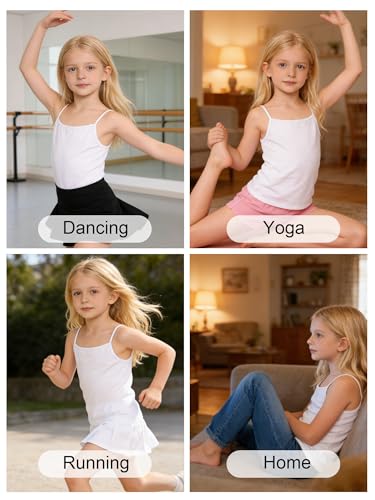Image of Girls Undershirts Camisole Tank Tops for Kids with Adjustable Straps Cotton Dance Cami for Teen 5-12 Years