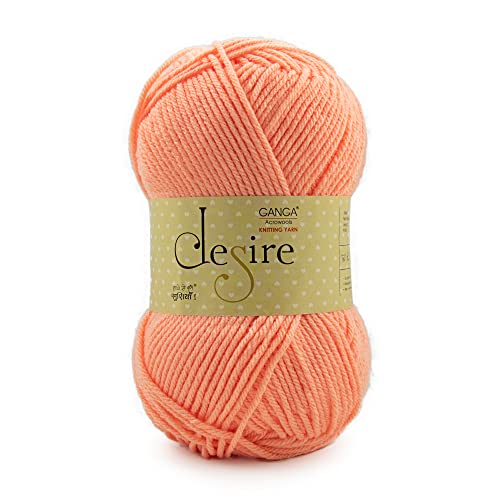 Image of Ganga Acrowools Acrylic Desire Hand Knitting and Crochet Yarn. Pack of 1 Ball - 100Gms. Shade No - Dsr017, Orange