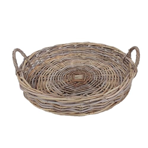 Image of Willow Wicker Rattan Serving Tray Multi-Purpose Trays with Handles Round Platter for Food, Drinks and Decoration (Large)