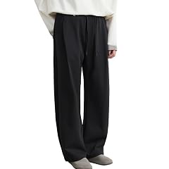 Mens Wide Leg Joggers Sweatpants Classic Pleated Drawstring Elastic Waist Trousers