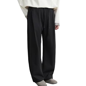 Mens Wide Leg Joggers Sweatpants Classic Pleated Drawstring Elastic Waist Trousers