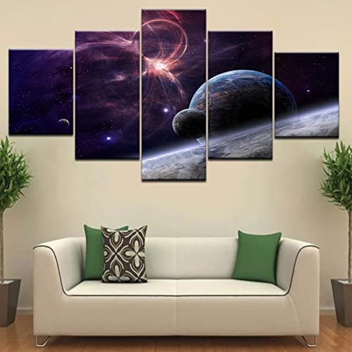 Tableau espace cosmique en toile pour salon moderne de 5 pièces avec cadre