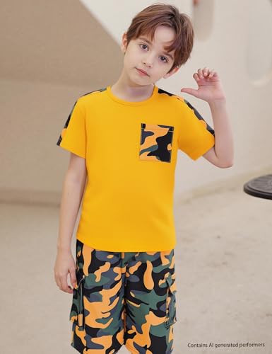 Image of mksodopy Boys Summer Outfit Set 2 Piece T Shirt and Camo Shorts Casual Clothes for Little Big Boys 5-16