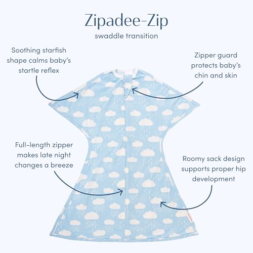 SleepingBaby Zipadee-Zip Transition Swaddle - Cozy Baby Swaddle Blanket with Zipper Convenience - Roomy Wearable Blanket for Easy Diaper Changes - Spring Showers, X-Small (3-6 Month)