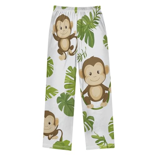 ZZXXB Monkey with Leaves Boys Long Pants Soft Trousers Elastic Waist Kids Lounge Bottoms with Pockets S-XL2