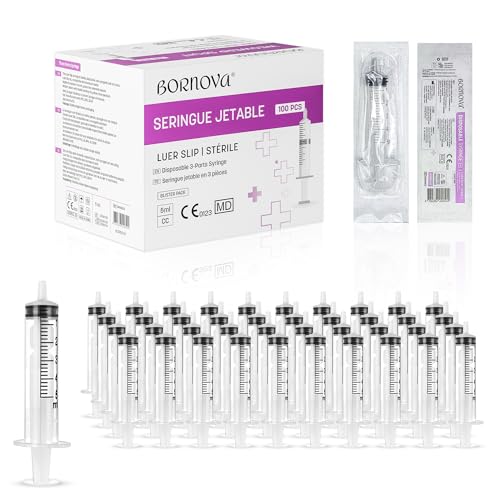 BORNOVA - 5 ML /100 Pcs Lot de Distributeurs de Liquides en Plastique Sans Aig. de 5 ml pour Laboratoires, Mesure de Liquides, Jardinage, Alimentation Animale et Usage...