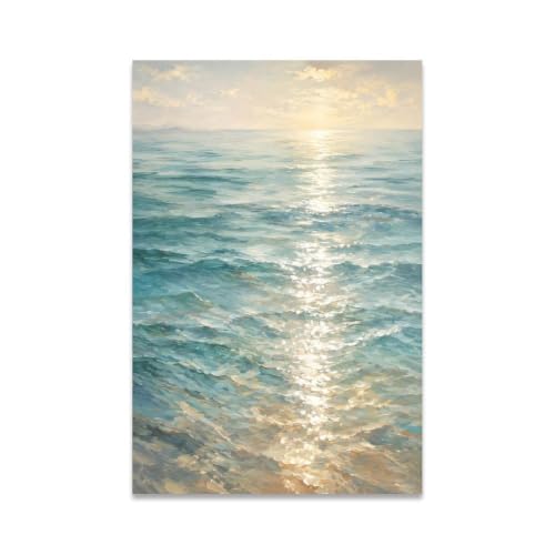 Ocean Sunset Seascape Poster Serene Sea Waves Canvas Wall Art