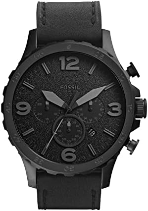 Fossil Men's Nate Quartz Stainless Steel and Leather Chronograph Watch, Color: Black (Model: JR1354)