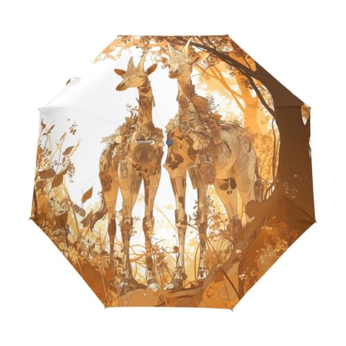 Parapluie pliant automatique motif girafe de dessin animé pour voyage