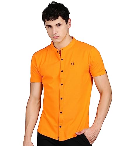 Image of Urbano Fashion Men's Solid Cotton Slim Fit Polo Shirt with Mandarin Collar