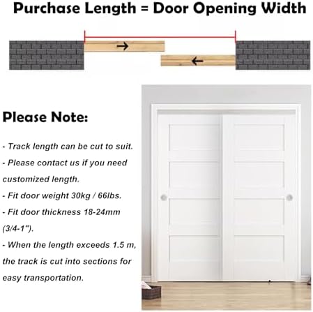 Bypass Door Hardware Kit for 2 Doors - Easy Install Closet Track System, Silver, 180cm (70.9in) - Compatible with Bypass Sliding Doors, Smooth Operation, Durable Design
