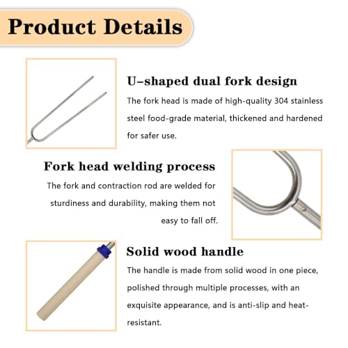 Marshmallow Toasting Forks 4 Pack, Extendable Stainless Steel & Wooden Handle - Retractable Smores Sticks for Garden Bonfire, Camping & BBQ, Hot Dog Roasting Sticks Kit - Image 5