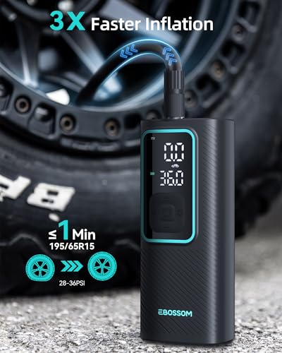 Tire Inflator Portable Air Compressor, 150 PSI Mini Car Air Pump with 6000mAh Battery,12V DC, Pressure Gauge, Cordless Tire Inflator Rechargeable with Display & LED for Car, Motocycle, Bikes, Balls — view 2