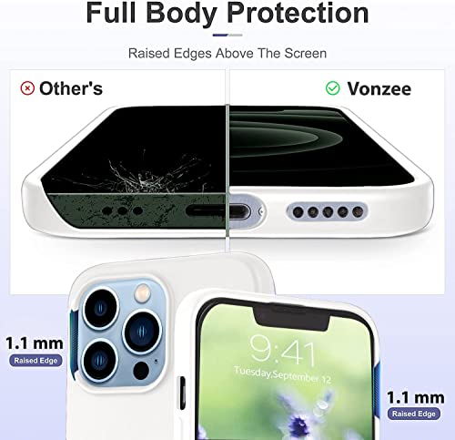 Image of VONZEE Liquid Silicone Soft Back Cover for iPhone 13 Pro Max Case, Shockproof Slim Camera & Full Body Protection Non Yellowing Cover with Microfiber Lining & Logo Cut (6.7 Inch) - White