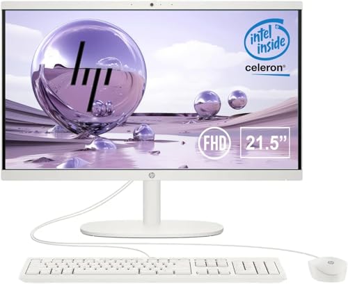 Image of HP 22 inch FHD All-in-One Desktop Computer | Intel Dual-Core CPU | 16GB DDR4 RAM, 512GB PCIe SSD | WiFi 6, Bluetooth 5.3, RJ45 | Anti-Glare | Intel UHD Graphics | USB-C 5Gbps Port | Wired KB & Mouse