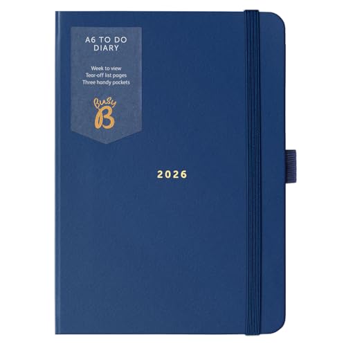 Busy B 2026 Diary A6 Weekly Planner with To-Do Lists & Notes Pages – Compact Navy Journal - Week-to-View Layout, 3 Pockets & Year Planner