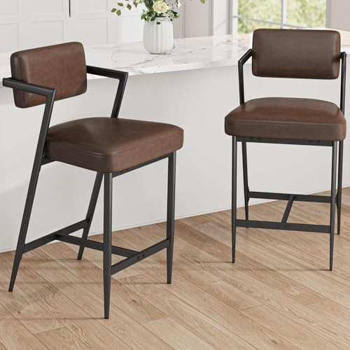 Tabourets de bar rembourrés Zstar marron style rétro lot de 4 - 8