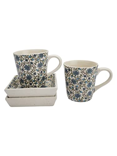 Image of Miah Decor Ceramic Coffee Mugs Set with Serving Platter, Handmade Stoneware