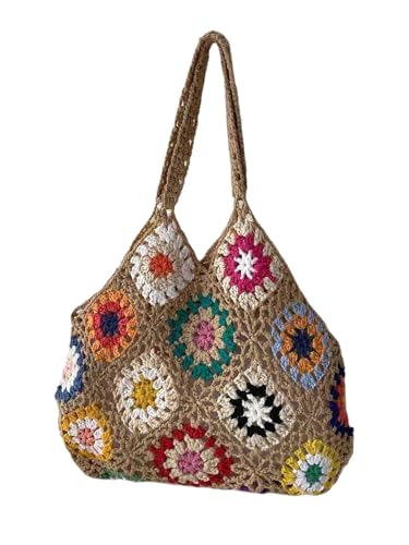 SweatyRocks Women's Floral Crochet Beach Bag Top Handle Vacation Boho Shoulder Handbags