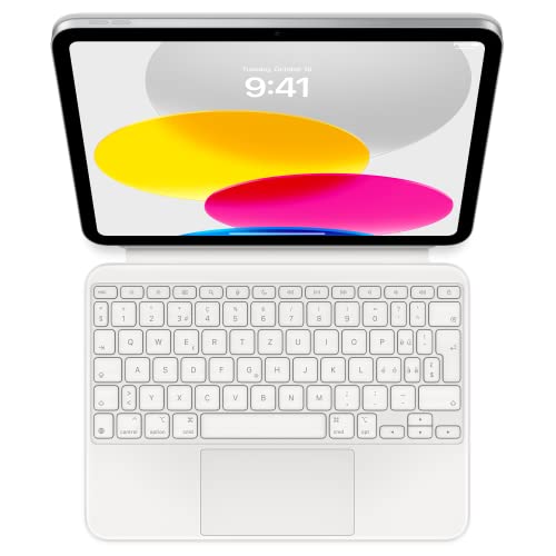 Image of Apple Magic Keyboard Folio: iPad Keyboard and case for iPad (10th Generation), Detachable Two-piece Design that attaches magnetically, Built-in trackpad, Swiss - White