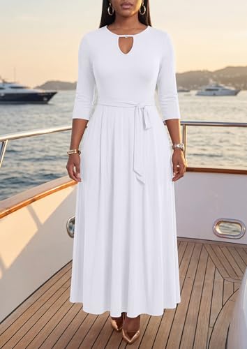 Image of MarryUP Women 2025 Casual Loose Maxi Dress with Pockets V Neck Short Sleeve Tiered Long Summer Beach Swing Dresses