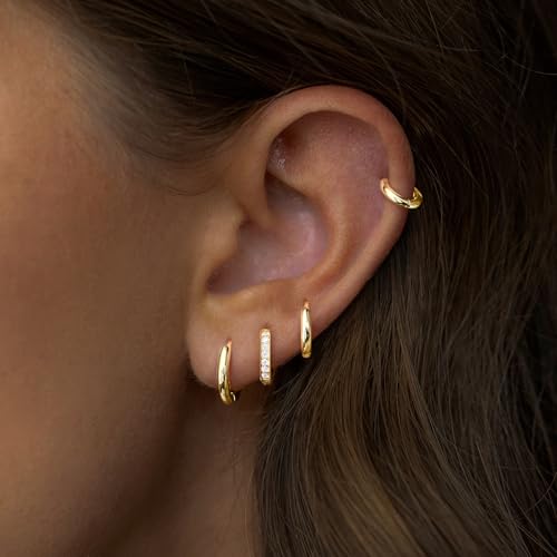 christmas earrings small gold huggie hoop earrings set for women men hypoallergenic 14k plated stack cartilage earrings multiple piercing lightweight mini thin cute dainty trendy jewelry set christmas gifts for women