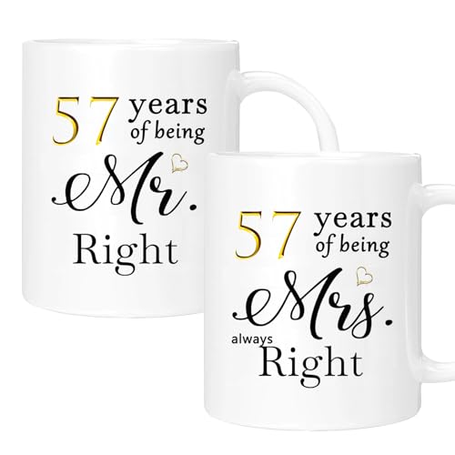 57 Year Anniversary Coffee Mug Gifts Set of 2 with Gift Box Packaging