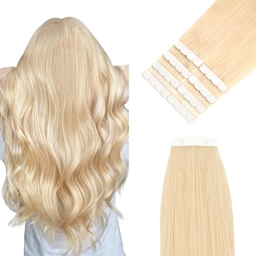 Vlasy Tape in Hair Extensions Human Hair 12 Inch Mini Tape in Hair Extensions Real Human Hair Light Blonde Straight Hair Extensions Tape in Natural Invisible Tape Hair Extension 60A# 8 Pieces
