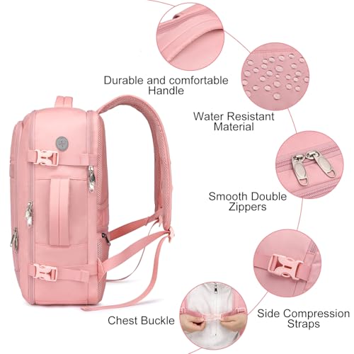 Image of Carry On Backpack for Women,Travel Backpack Flight Approved,Underseat Personal Item Travel Bag With Shoe Compartment, TSA 15.6 inch Laptop Back Pack Casual Daypack for College Weekender Business,Pink