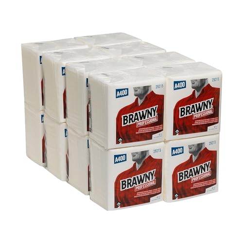 Image of Georgia-Pacific Brawny Professional 1 /4-Fold A400 Disposable Cleaning Towel by GP PRO (Georgia-Pacific), White, 29215, 50 Towels Per Pack, 16 Packs Per Case (800 Total)