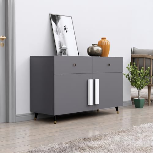 Image of Bniture Storage Cabinet Wooden for Living Room Sideboard with 2 Drawer and 2 Door | Multipurpose Storage Organizer Chest of Drawer Cabinet for Home Hallway Drawing Room Bedroom Kitchen | Slate Grey