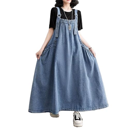 Image of Boho Jumper Dress for Women Loose Version Baggy Style Maxi Length Adjustable Straps Wide Hemline Overall Dresses