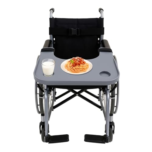 YUASDUU Wheelchair Tray Table, Removable Lap Desk with Cup Holder for Eating Reading Eating Aid for Nursing Patient Portable Wheelchair Desk Accessories for Wheelchair Arms of Distance 16" - 20"