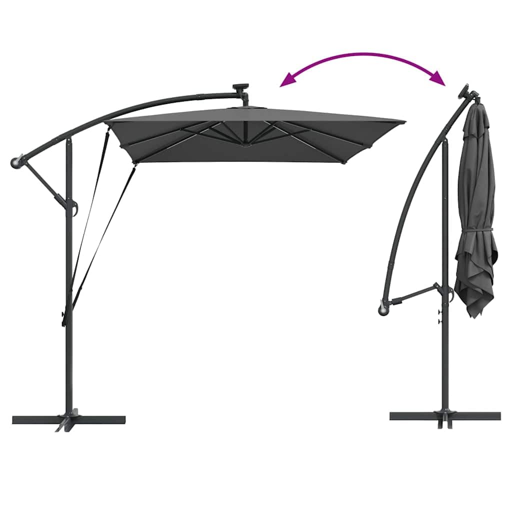 Sonnenschirm mit LED-Lichtleisten Anthrazit freischwingend 294 x 200 x 270 cm aus Polyester Aluminium wetterfest klappbar neigbar mit Solarlicht für Garten Balkon Terrasse