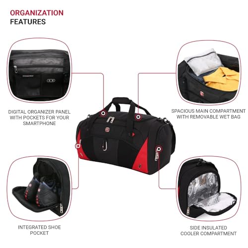 SwissGear 1900 22" Duffel Bag, Gym Bag, Travel Duffle Bags, Men's and Women's - Black/Red3