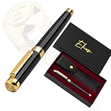 Elizo Luxury Pen Fancy Pens Real 24K Gold Plated Trim Leather Pen Case Nice Pen Gift Set Rollerball