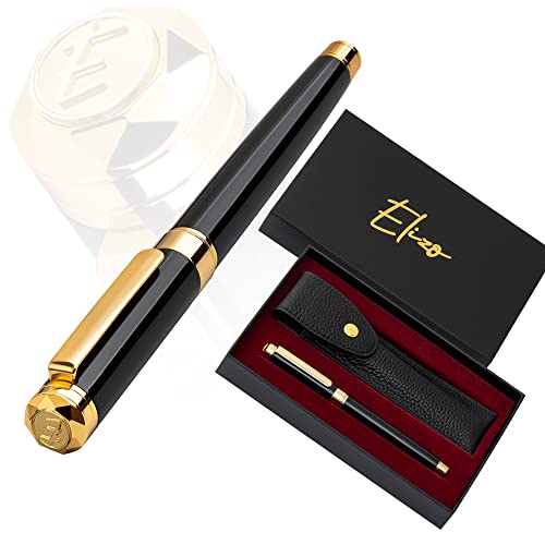 Elizo Luxury Pen Fancy Pens Real 24K Gold Plated Trim Leather Pen Case Nice Pen Gift Set Rollerball Schmidt Ink Refill Cool Pens Best Pens Cute Pens Edc Pen Executive Smooth Writing Pens For Men Women #TOP26