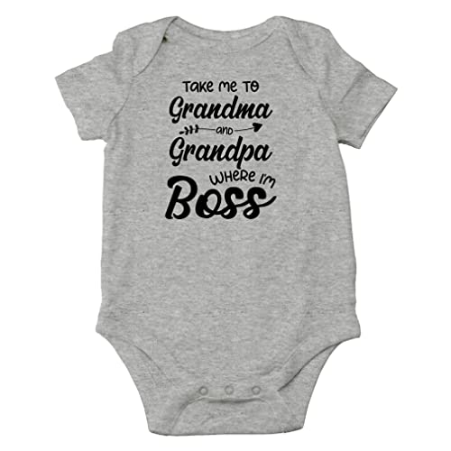 AW Fashions Take Me To Grandma And Grandpa Where I'm Boss Baby Bodysuit Funny Adorable Cute Infant Outfit (12 Months, Sports Grey)