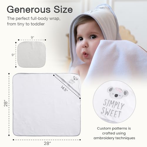 Image of Softan Baby Hooded Towels and Washcloths Set 6 Pack, 28x28 Ultra Soft & Absorbent Baby Bath Towels for Newborn Infant Toddler, Unisex Boys Girls (Pink Heart & Grey Koala)