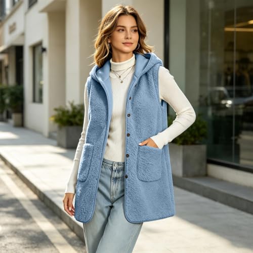 Fleece Vest Women Oversized Warm Sleeveless Long Button Down Vest Coats - image 4
