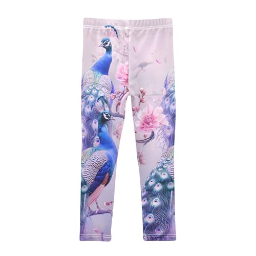 Bolaz Toddler Girls Leggings Printed Yoga Pants Leggings A Pair of Pale Blue Peacocks for Kids2