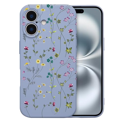 RALEAVO Floral Case for iPhone 17,Liquid Silicone Cover with Cute Flower Branch Pattern for Girls Women Slim Soft Rubber Protective Phone Case for iPhone 17 (6.3"),Gray