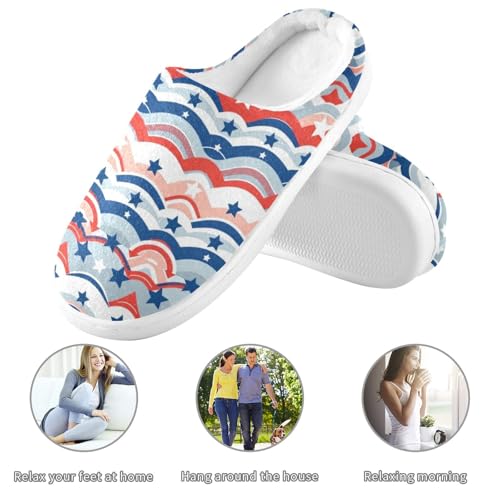 JUNZAN 4th July Stripes Stars Women Home Cotton Slippers Breathable Memory Foam Indoor Shoes for Indoor Birthday Presents 6-73