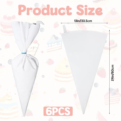 Kifmurase 6PCS Reusable Piping Pastry Bags 24 Inch Reusable Cloth Frosting Bags White Thickened Tipless Piping Bag for Cake Cupcakes Cookies Frostingm, Cake Baking Decoration Frosting Tools - Thumbnail 2