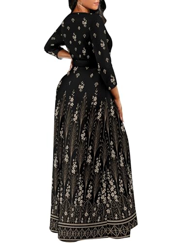 Image of PinkPatty Women's Long Sleeve Maxi Dress Plus Size Trendy Wedding Guest Dress with Pockets&Belt