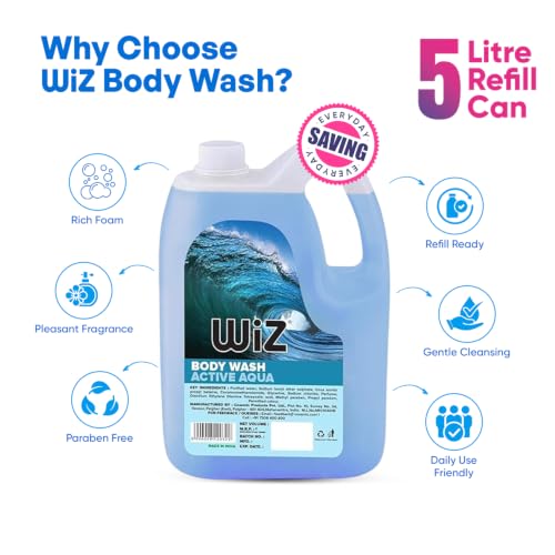 Image of Wiz Active Aqua Body Wash 5L | Refreshing Hydrating Formula | Long-Lasting Freshness | Gentle on Skin | Suitable for All Skin Types | Family & Salon Pack