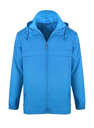 GEEK LIGHTING Men's Waterproof Hooded Rain Jacket, Lightweight Packable Raincoat for Outdoor, Camping, Travel (A-Light Blue, X-Large)